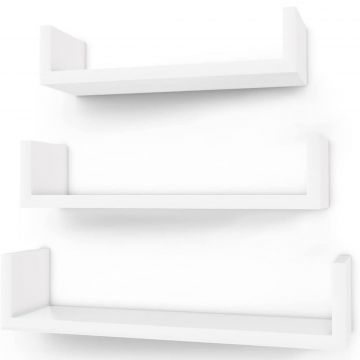Rafturi plutitoare de perete, set 3 bucati, MDF, 30, 35 si 40 cm, alb