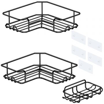 Set 3 Rafturi Elindor® Organizator pentru Dus, Sustine 18 kg, Potrivit in Baie, Bucatarie, Negru - Default Title