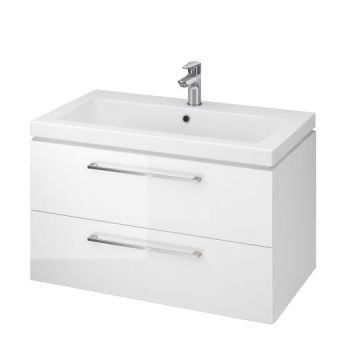 Set dulap baie suspendat 2 sertare Lara culoare alb cu lavoar Como inclus, 90 cm