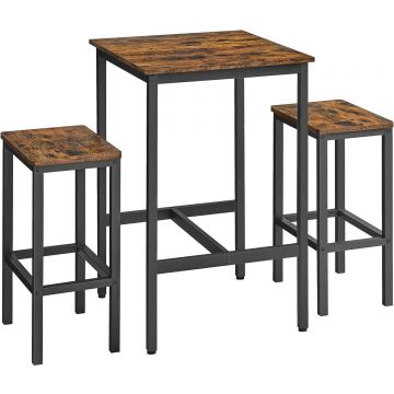 Set masa si scaune de bar, masa 60x60x90cm si 2 scaune 30x40x65cm, stil industrial, maro rustic