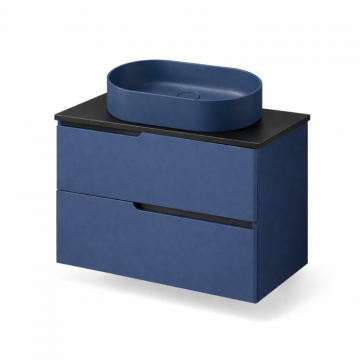 Set mobilier 60 cm albastru inchis baie,  lavoar din compozit cu monatre pe blat