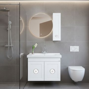 Set mobilier baie Dora  suspendat  3 piese  alb  80 cm