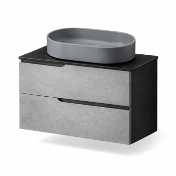 Set moblier baie cu blat 60 cm Bari si lavoar din compozit, gri mat Terra