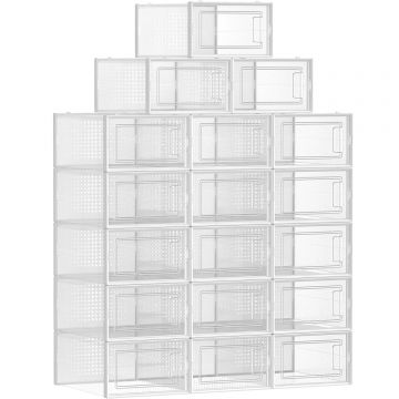 SONGMICS Cutii de pantofi, set de 18 organizatoare stivuibile, structura rezistenta ABS, 34x23x14cm, transparent