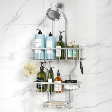 Suport de Dus Elindor®, Aluminiu Rezistent, 10 Carlige, Capacitate 20 Kg, Argintiu - Default Title