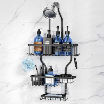 Suport Săpun și Etajere Duș Elindor®, Lipire Adeziv, 10 Cărlinge, Capacitate 20kg, Negru - Default Title