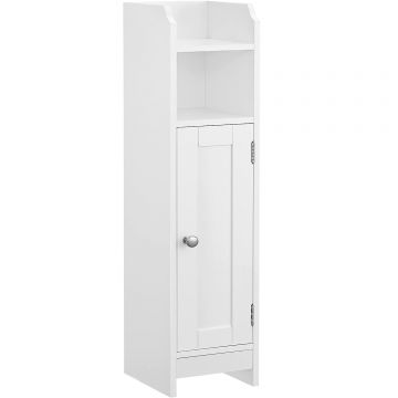 VASAGLE Dulap de baie, pentru spatii inguste, cu rafturi si usa, 18x20x80 cm, alb