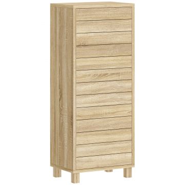 HOMCOM Dulap Slim pentru Baie cu Ușă cu Șipci, 3 Rafturi, Finisaj Natural | Aosom Romania