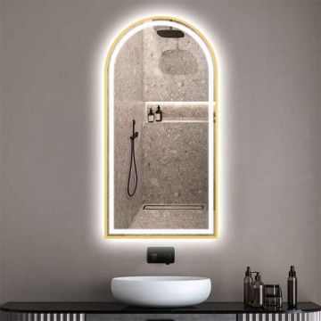 Oglinda baie 50x100 cm, dezaburire si lumina interna si ambientala, rama aurie, Fuminia Cosimo