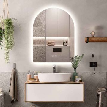 Oglinda baie 55x90 cm, LED, dezaburire si lumina ambientala, Fluminia Bilbao