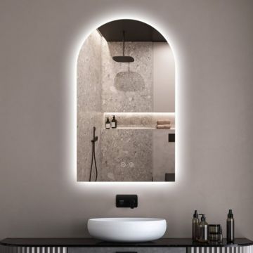 Oglinda baie 60x80 cm, LED, dezaburire si lumina ambientala, Fluminia Bilbao