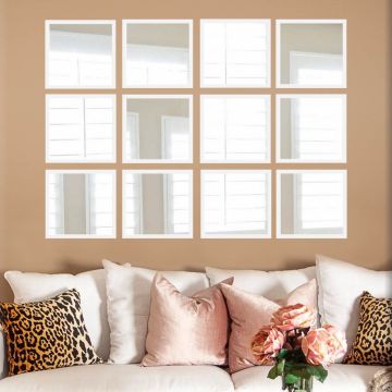 Set 12 oglinzi decorative, SETAYNA_067, Plastic laminat, Alb / Argintiu