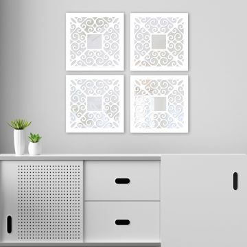 Set 4 oglinzi decorative, BYZ06833628, MDF, Argintiu