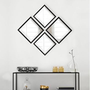 Set 4 oglinzi decorative, SETAYNA_042, Plastic laminat, Argintiu / Negru