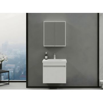 Set mobilier de baie (2 piese), Hanah Home, Bellezza 65, Alb mat