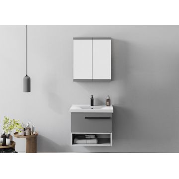 Set mobilier de baie (2 piese), Hanah Home, Blanc 65, Gri Mat