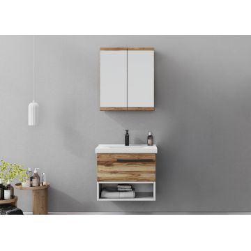 Set mobilier de baie (2 piese), Hanah Home, Blanc 65, Pin