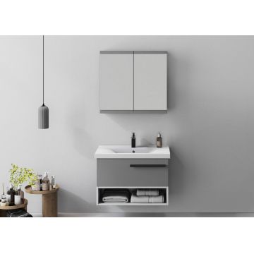 Set mobilier de baie (2 piese), Hanah Home, Blanc 80, Gri Mat