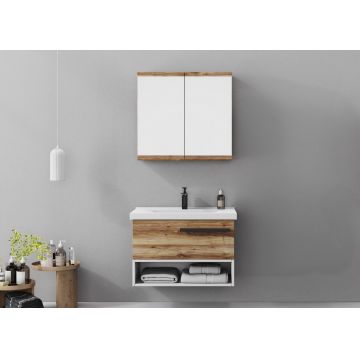 Set mobilier de baie (2 piese), Hanah Home, Blanc 80, Pin