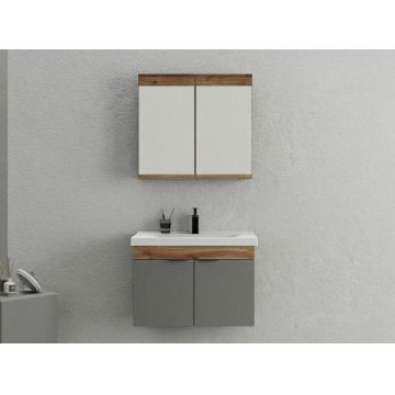 Set mobilier de baie (2 piese), Hanah Home, Carıno 80, Pin / Gri mat