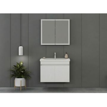 Set mobilier de baie (2 piese), Hanah Home, Foresta 80, Alb mat