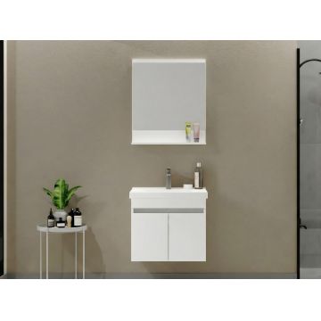 Set mobilier de baie (2 piese), Hanah Home, Pace 65, Alb mat