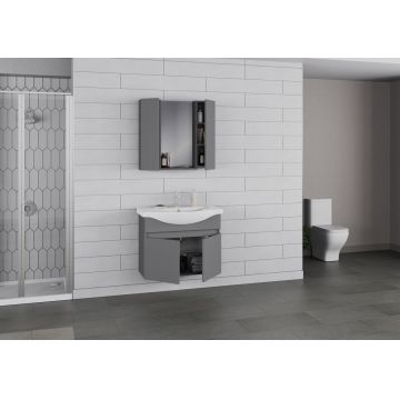 Set mobilier de baie (2 piese), Hanah Home, Sole 80, Gri Mat