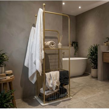 Suport pentru prosoape, Mauro Ferretti, Flish, 40x30x121 cm, metal/imitatie de marmura, auriu/alb