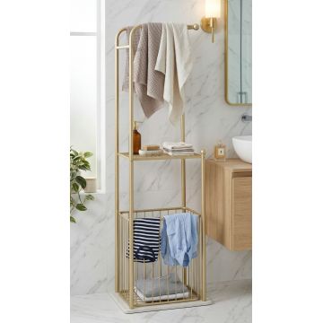 Suport pentru prosoape, Mauro Ferretti, Root, 40x30x122 cm, metal/imitatie de marmura, auriu/alb