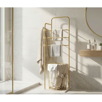 Suport pentru prosoape, Mauro Ferretti, Trop, 40x30x112 cm, metal/imitatie de marmura, auriu/alb