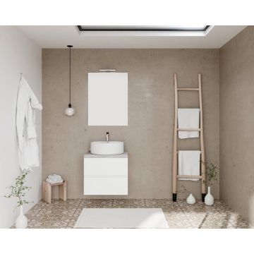 Dulap baza alb si blat gri cu oglinda si aplica Saturn Crea Bagno Easy 21 60 cm