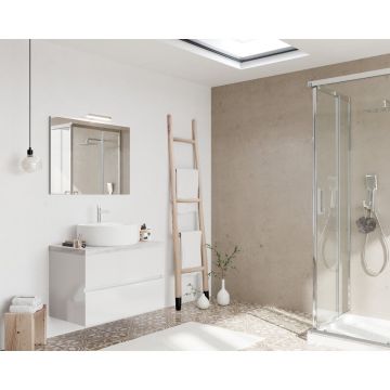Dulap baza alb si blat gri cu oglinda si aplica Saturn Crea Bagno Easy 21 80 cm