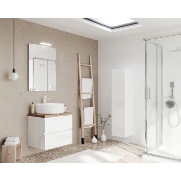 Dulap baza alb si blat maro cu oglinda si aplica Saturn Crea Bagno Easy 23 60 cm