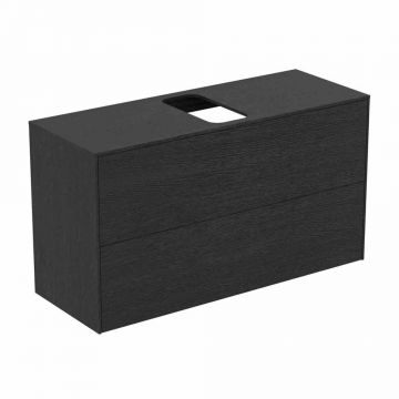 Dulap baza suspendat Ideal Standard Atelier Conca 2 sertare si blat cu decupaj central 100 cm finisaj stejar inchis
