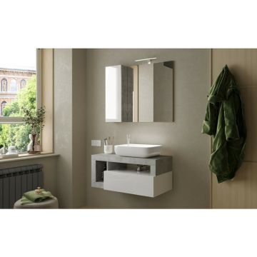Dulap cu oglinda alb/gri LC Mobili Italia Hamburg 92x75 cm