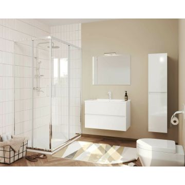 Set dulap baza alb si lavoar cu oglinda si aplica Saturn Crea Bagno Easy 80 cm