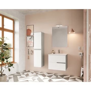 Set dulap baza alb si lavoar cu oglinda si aplica Saturn Crea Bagno Eva RG 60 cm