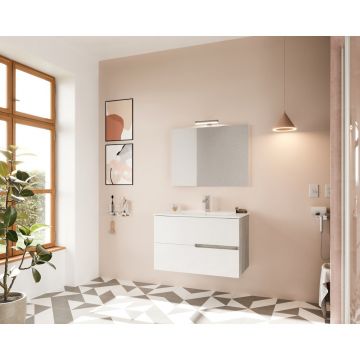 Set dulap baza alb si lavoar cu oglinda si aplica Saturn Crea Bagno Eva RG 80 cm