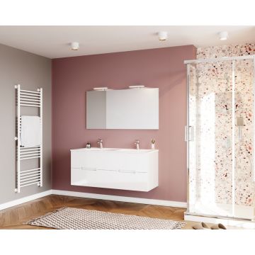 Set dulap baza alb si lavoar cu oglinda si aplica Saturn Crea Bagno Iris 120 cm