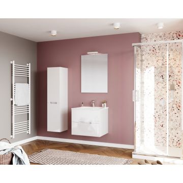 Set dulap baza alb si lavoar cu oglinda si aplica Saturn Crea Bagno Iris 60 cm