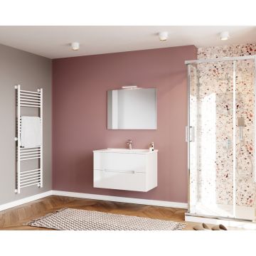 Set dulap baza alb si lavoar cu oglinda si aplica Saturn Crea Bagno Iris 80 cm