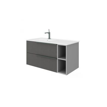 Set dulap baza gri si lavoar Savini Due Oikos SX Lino 100 cm