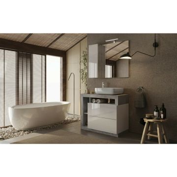 Set dulap baza si lavoar pe pardoseala alb/gri LC Mobili Italia Hamburg 92x79x49 cm