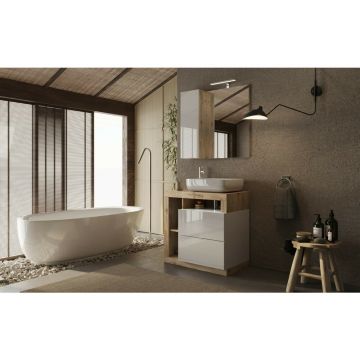 Set dulap baza si lavoar pe pardoseala alb/maro LC Mobili Italia Hamburg 79x79x49 cm