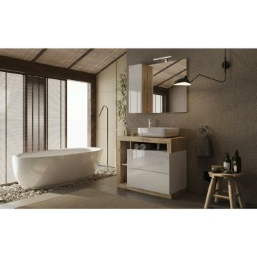 Set dulap baza si lavoar pe pardoseala alb/maro LC Mobili Italia Hamburg 92x79x49 cm