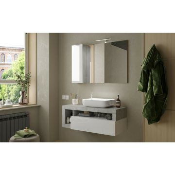 Set dulap baza si lavoar suspendat alb/gri LC Mobili Italia Hamburg 110x47x49 cm