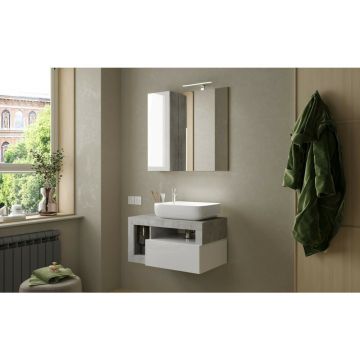 Set dulap baza si lavoar suspendat alb/gri LC Mobili Italia Hamburg 79x47x49 cm