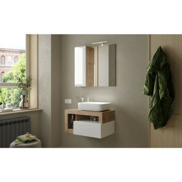 Set dulap baza si lavoar suspendat alb/maro LC Mobili Italia Hamburg 79x47x49 cm