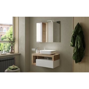 Set dulap baza si lavoar suspendat alb/maro LC Mobili Italia Hamburg 92x47x49 cm