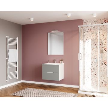 Set dulap baza stejar alb si lavoar cu oglinda si aplica Saturn Crea Bagno Iris 60 cm